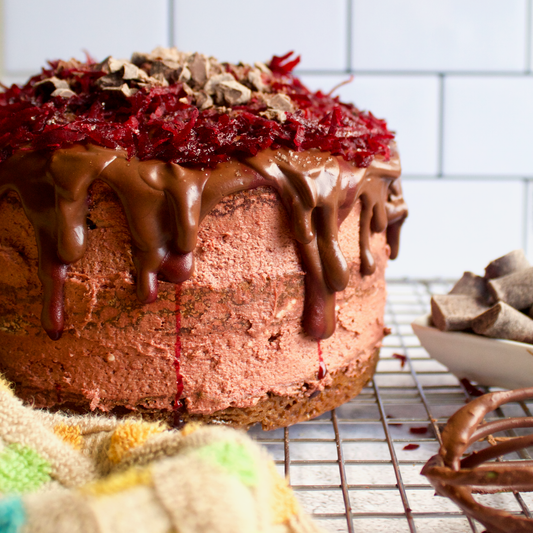 Vegan Beet Velvet Ganache Cookie Cake